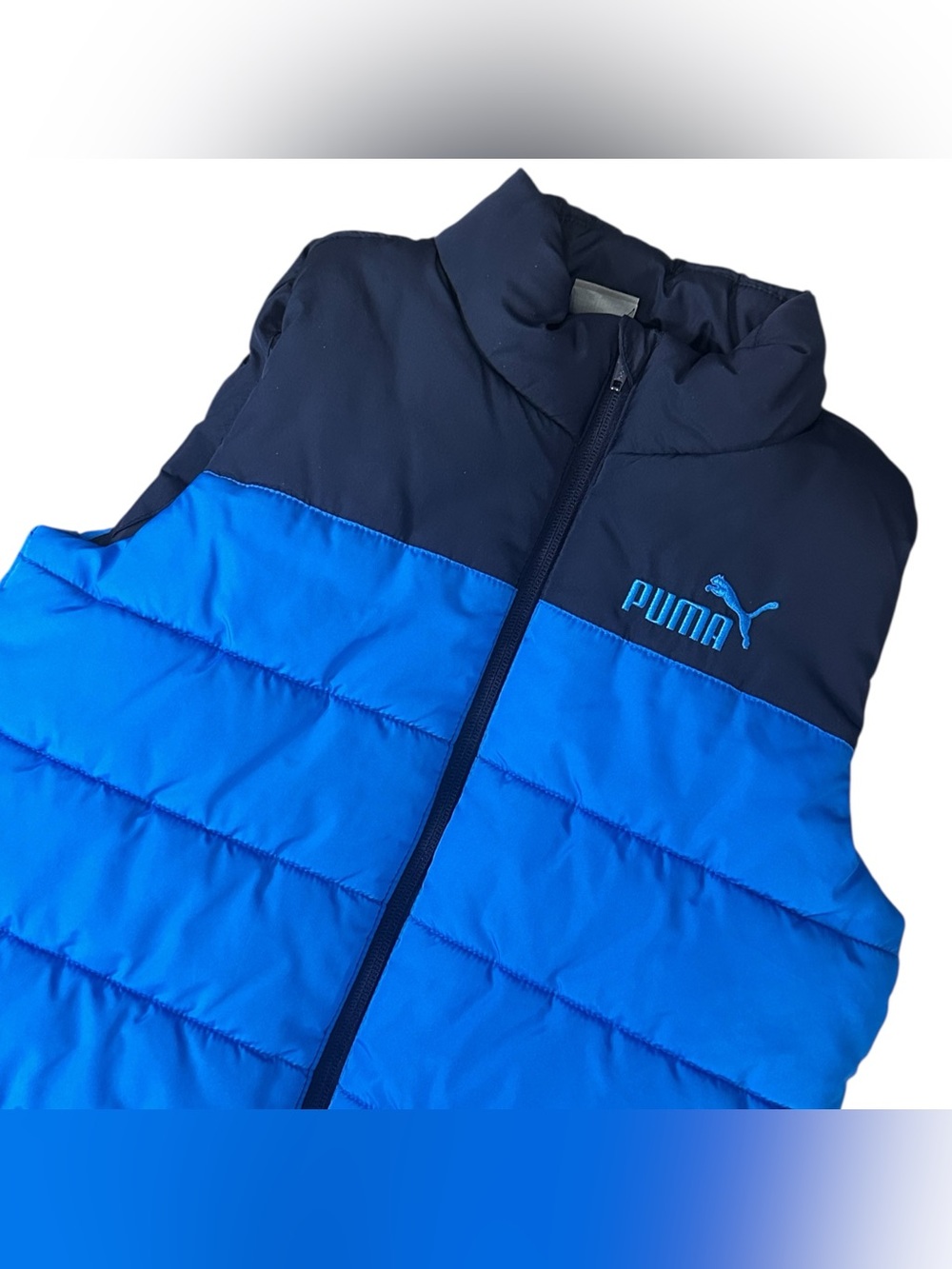 Puma Boys Medium 10/12 Blue Puffer Vest Full Zip Insulated Youth Jacket